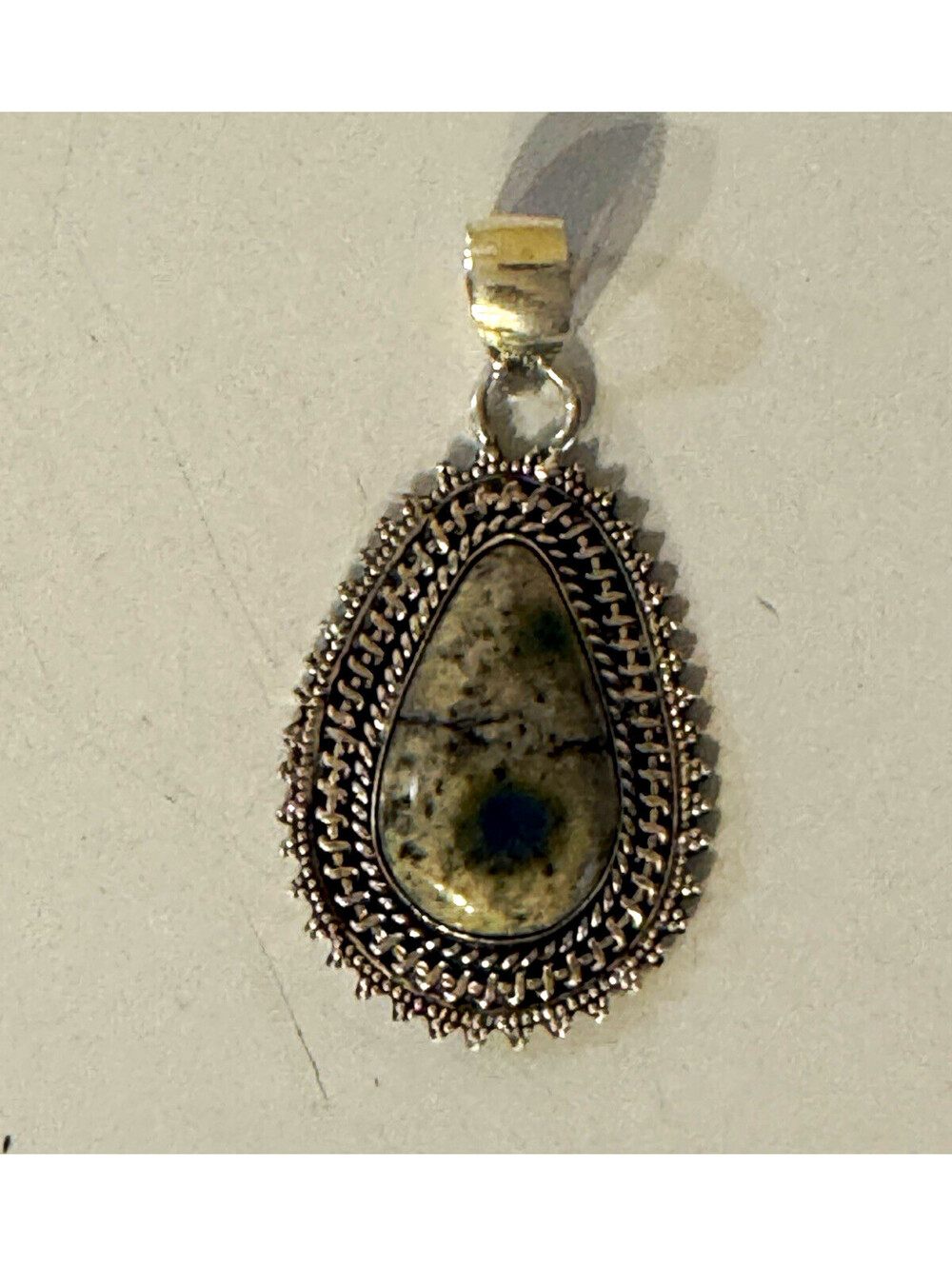 K2 Jasper Azurite Granite 925 Sterling Silver Teardrop Pendant 2.25” Boho